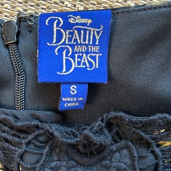 Disney Beauty and the Beast Cold Shoulder Dress Black Gold Size Small - Picture 10 of 13